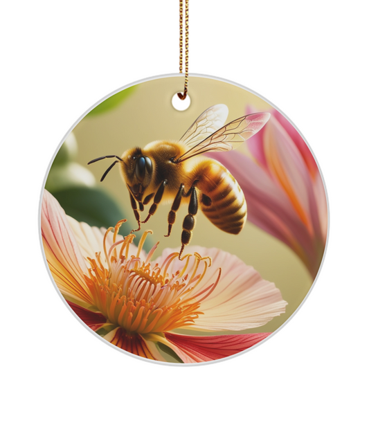 Honeybee over a Flower Ornament