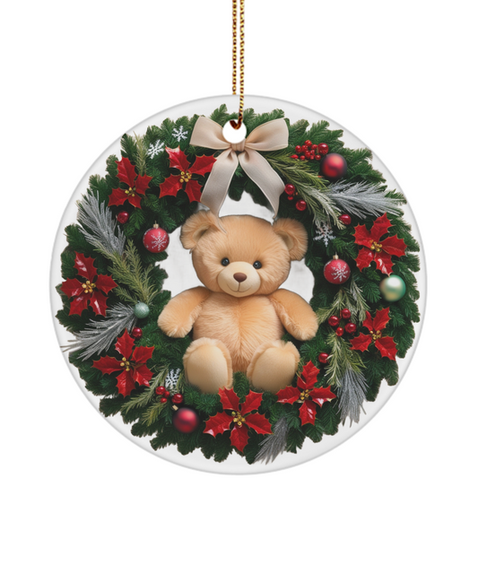 Teddy Bear Sitting in Wreath Ornament