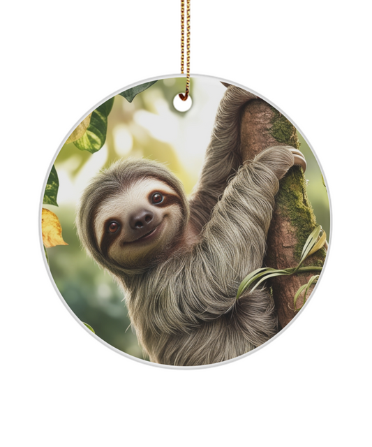 Adorable Sloth Hanging from a Tree Ornament