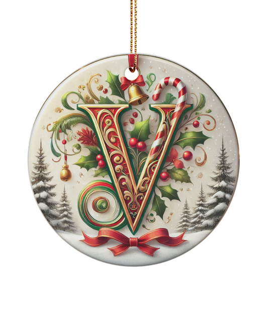 Christmas Letter V Ornament