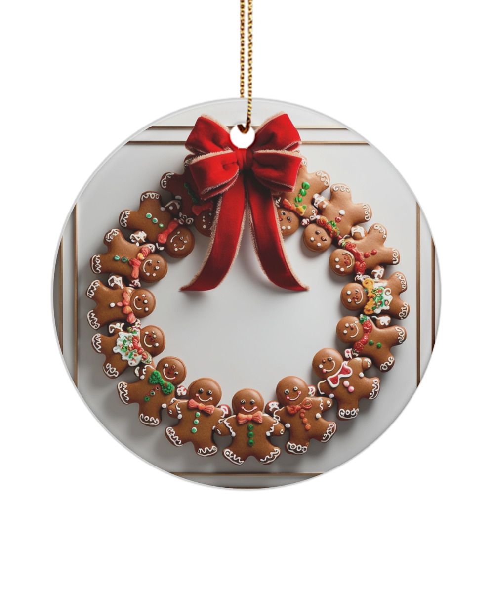 Red Bow atop a Wreath of Gingerbread Men Ornament