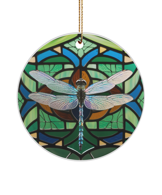 Dragonfly on Stained Glass Ornament