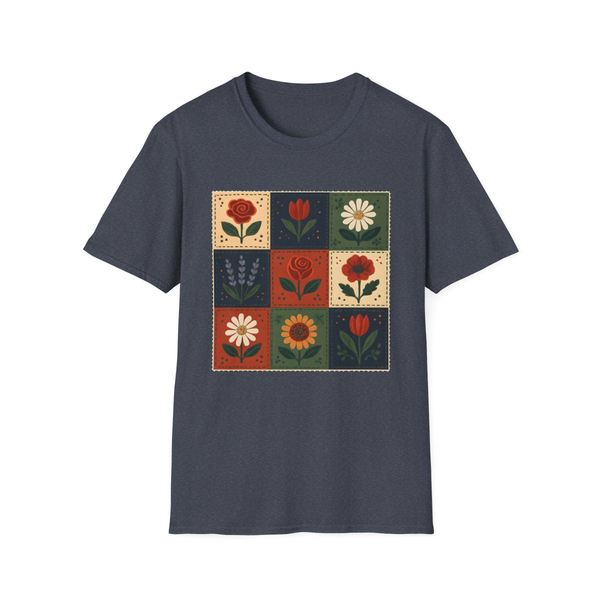 Folk Checkerboard Garden Quilt T-shirt