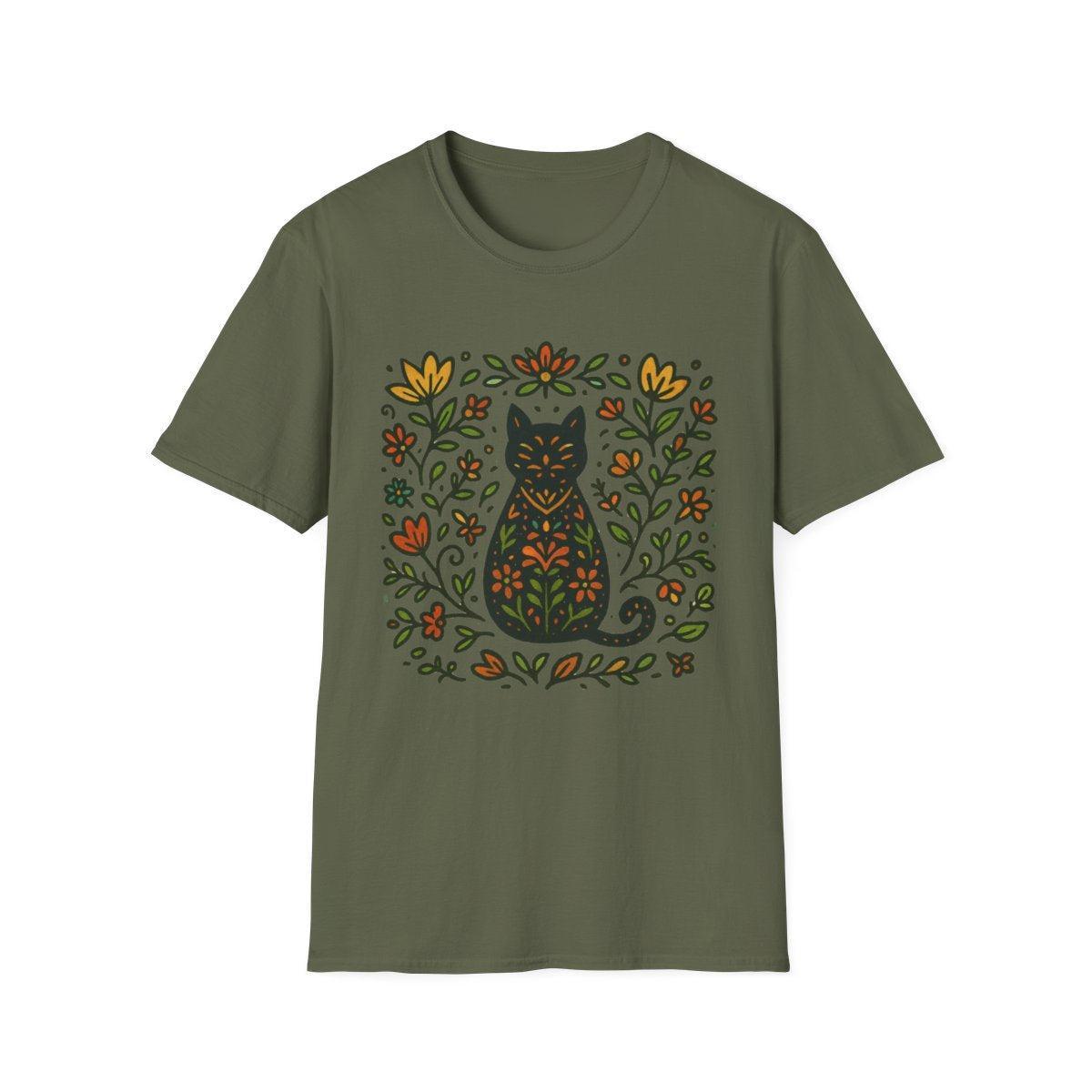 Folk Cat in Garden T-shirt