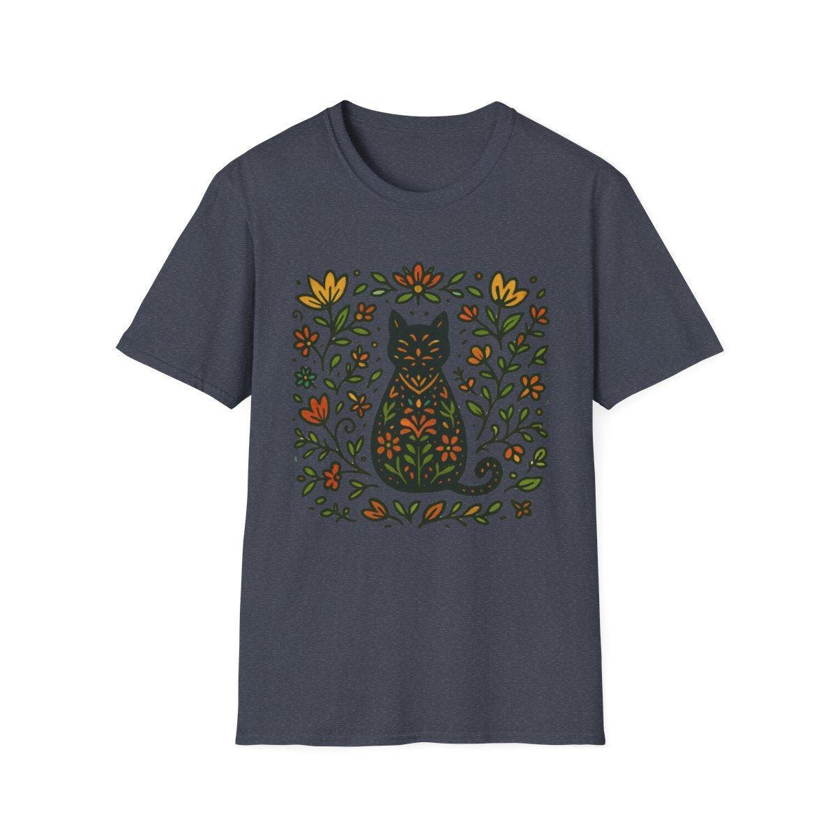 Folk Cat in Garden T-shirt