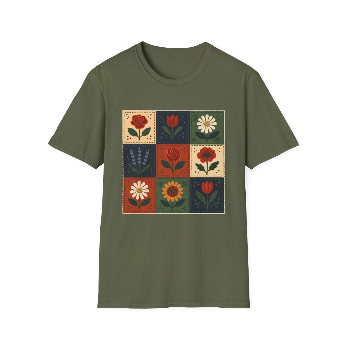 Folk Checkerboard Garden Quilt T-shirt