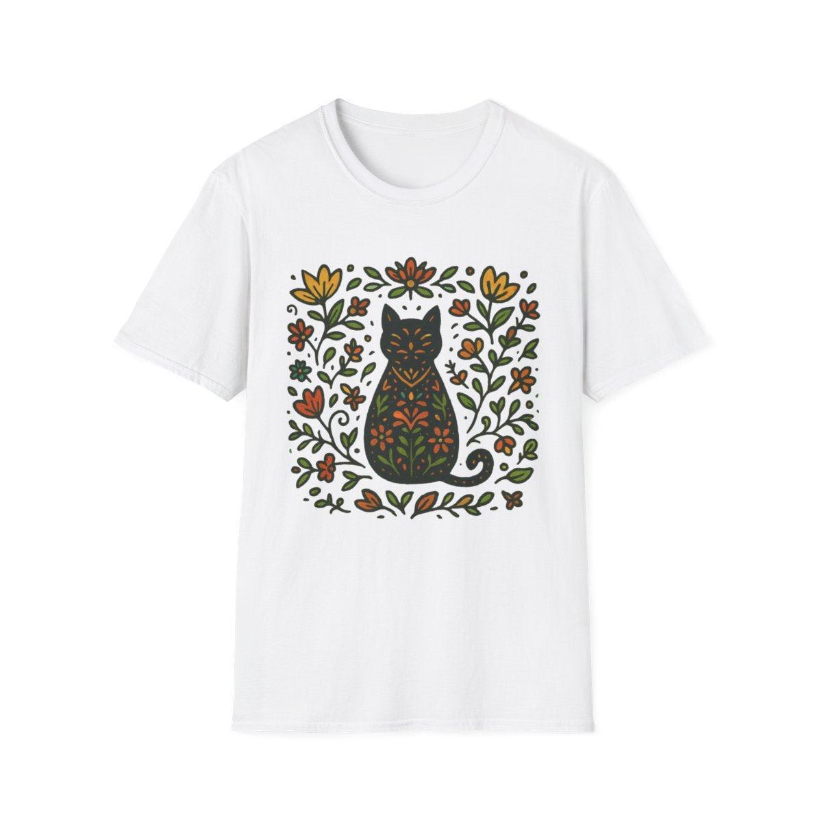 Folk Cat in Garden T-shirt