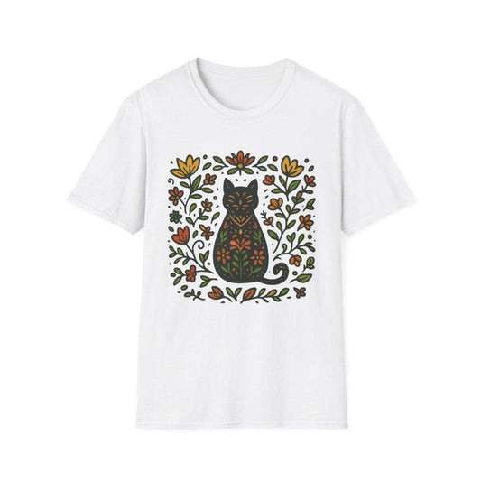 Folk Cat in Garden T-shirt
