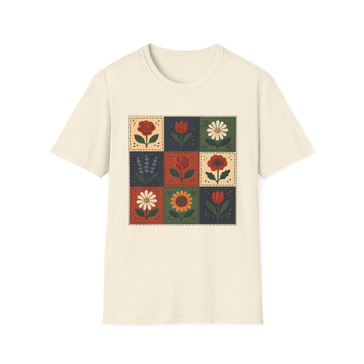 Folk Checkerboard Garden Quilt T-shirt