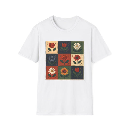 Folk Checkerboard Garden Quilt T-shirt